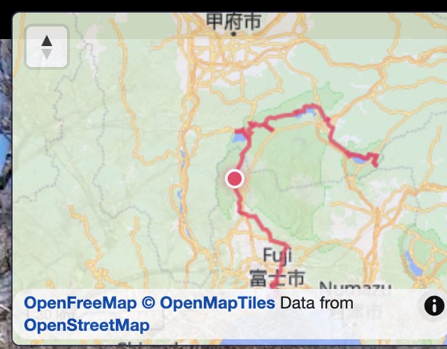 走行ルートと現在位置を表示した地図